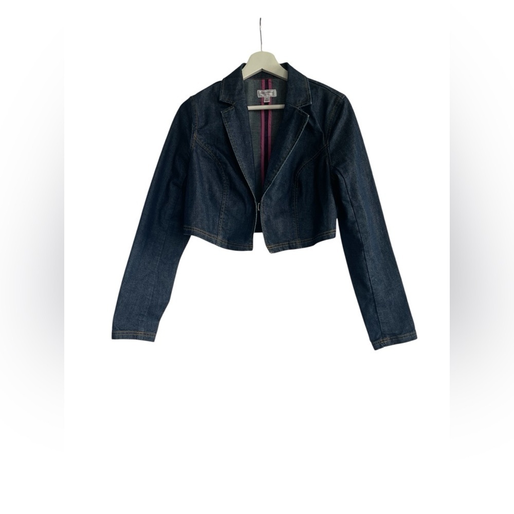 Isaac Mizrahi Dark Blue Cropped Denim Blazer Y2K Dark Wash Jean Jacket Size M